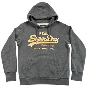 Superdry Real Logo Gray Pullover Hoodie Metallic Graphic US 8 UK 12